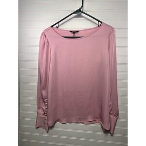 Express Pink Satin Long Sleeve Button Cuff Boat Neck Blouse Top Womens Small